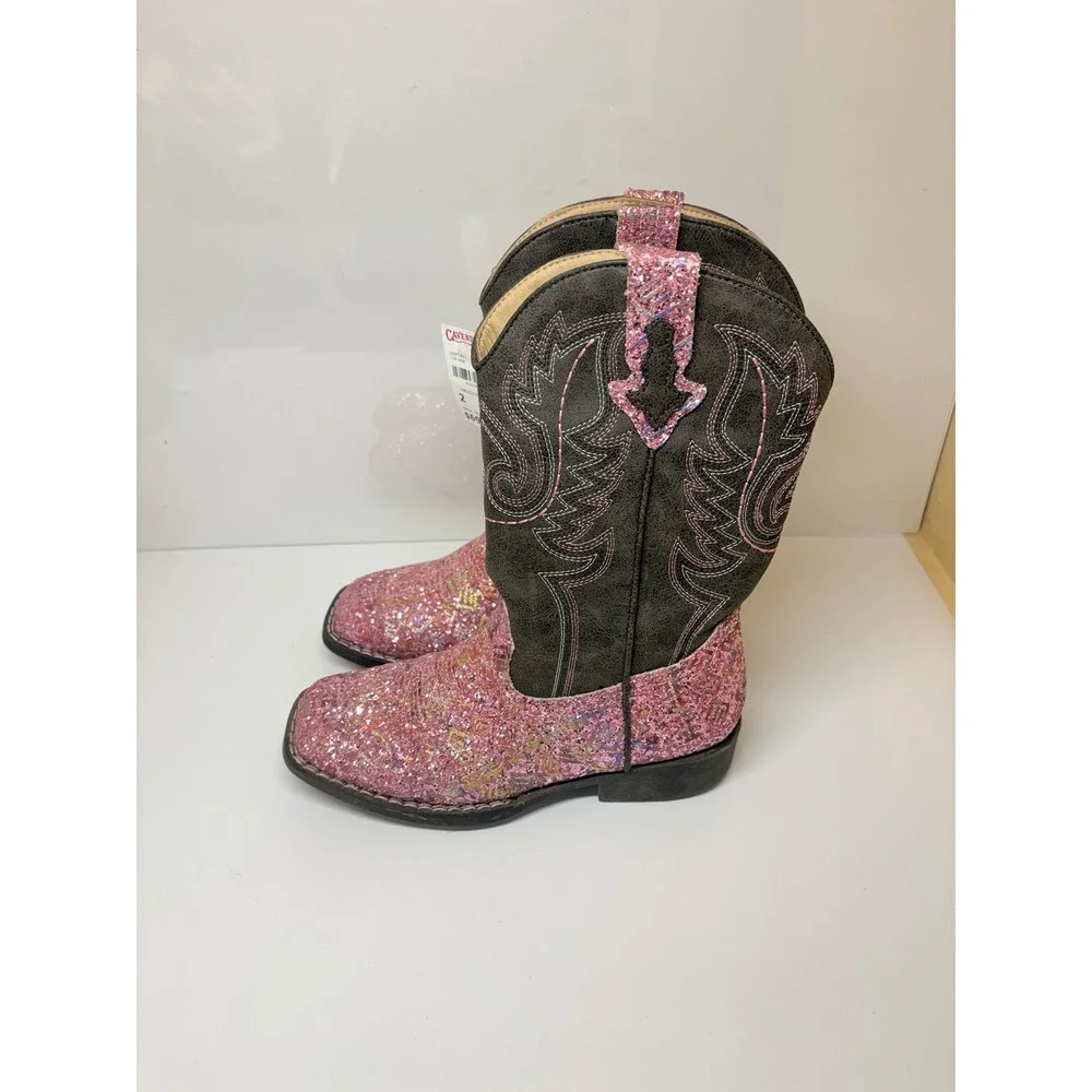 Roper Girls 2  Pink Glitter Brown Aztec Western Boots